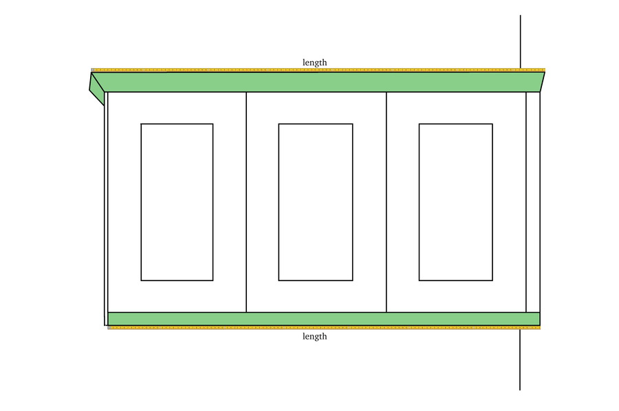 Drawing showing where to measure the length of the cornice and the rail on wall units