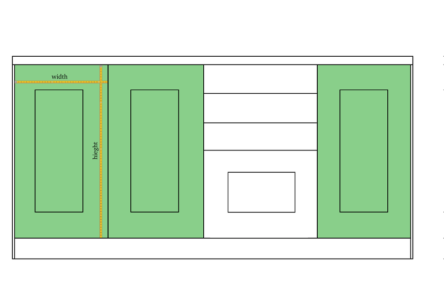 Drawing showing where to measure the height and width of a door