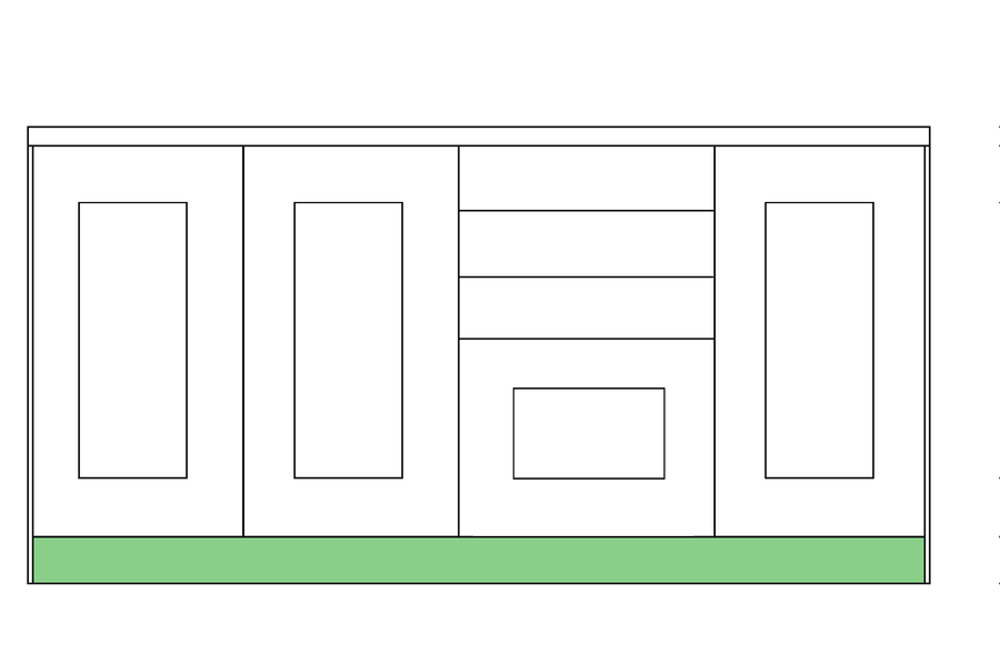 The plinth along the bottom of the base units