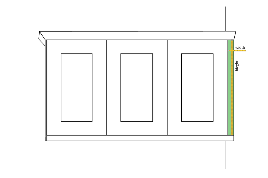 Measuring the height and width of a filler panel between wall units and the wall