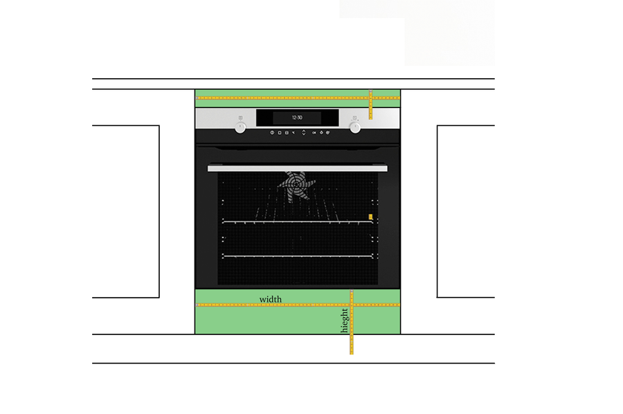 Drawing showing where to measure the panels above and below a built-in oven