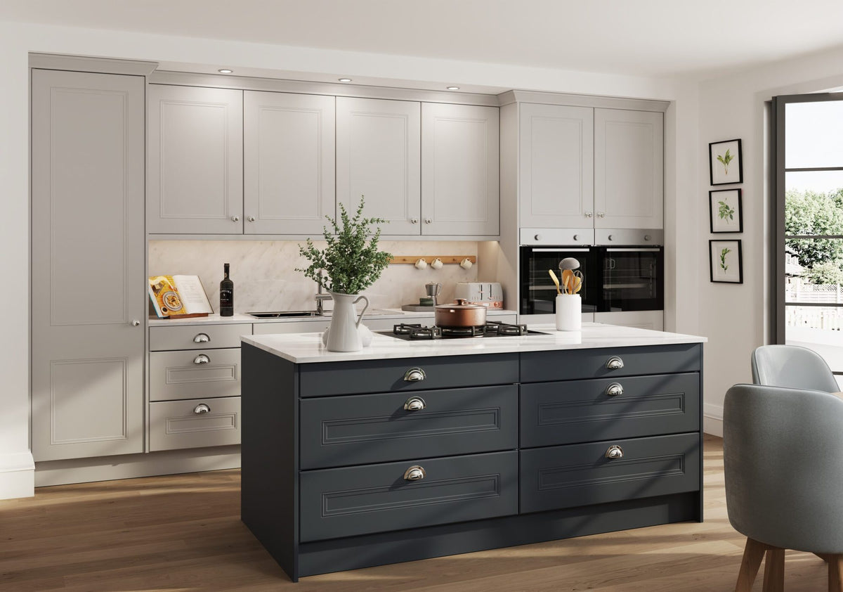Kitchen with Buxton Supermatt Dove Grey and Graphite doors