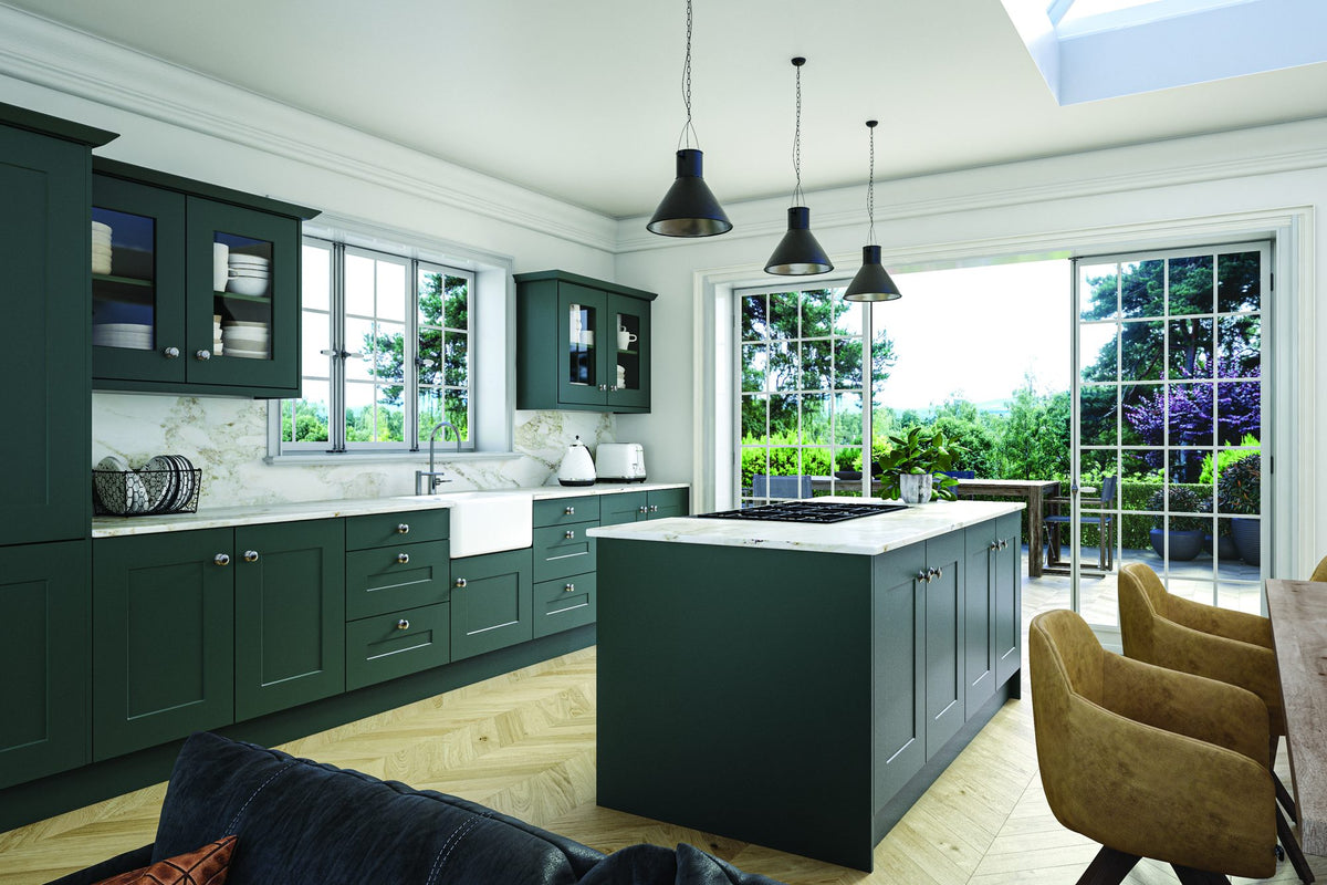 Kitchen with Carrick Supermatt Kombu Green doors