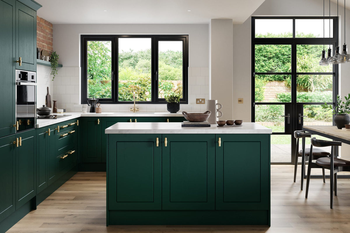 Kitchen with Dalton Paint Flow Matt Fir Green doors