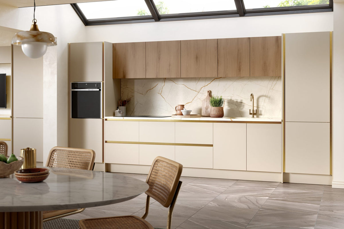 Kitchen with Venice Supermatt Macadamia and Canella Oak doors